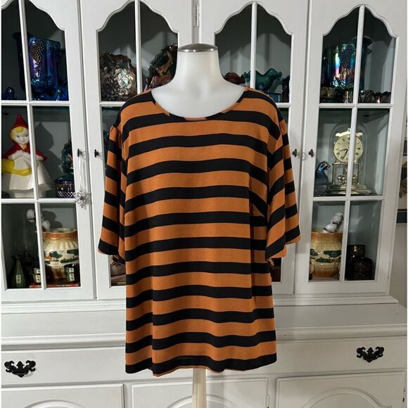 Who What Wear Striped Plus Size Top Sz 3X Coppery Brown and Black Stripes - Picture 1 of 9